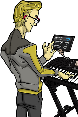 keyboard player with song list and midi icons