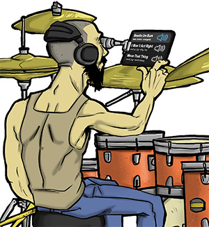 drummer with song list and recording icons
